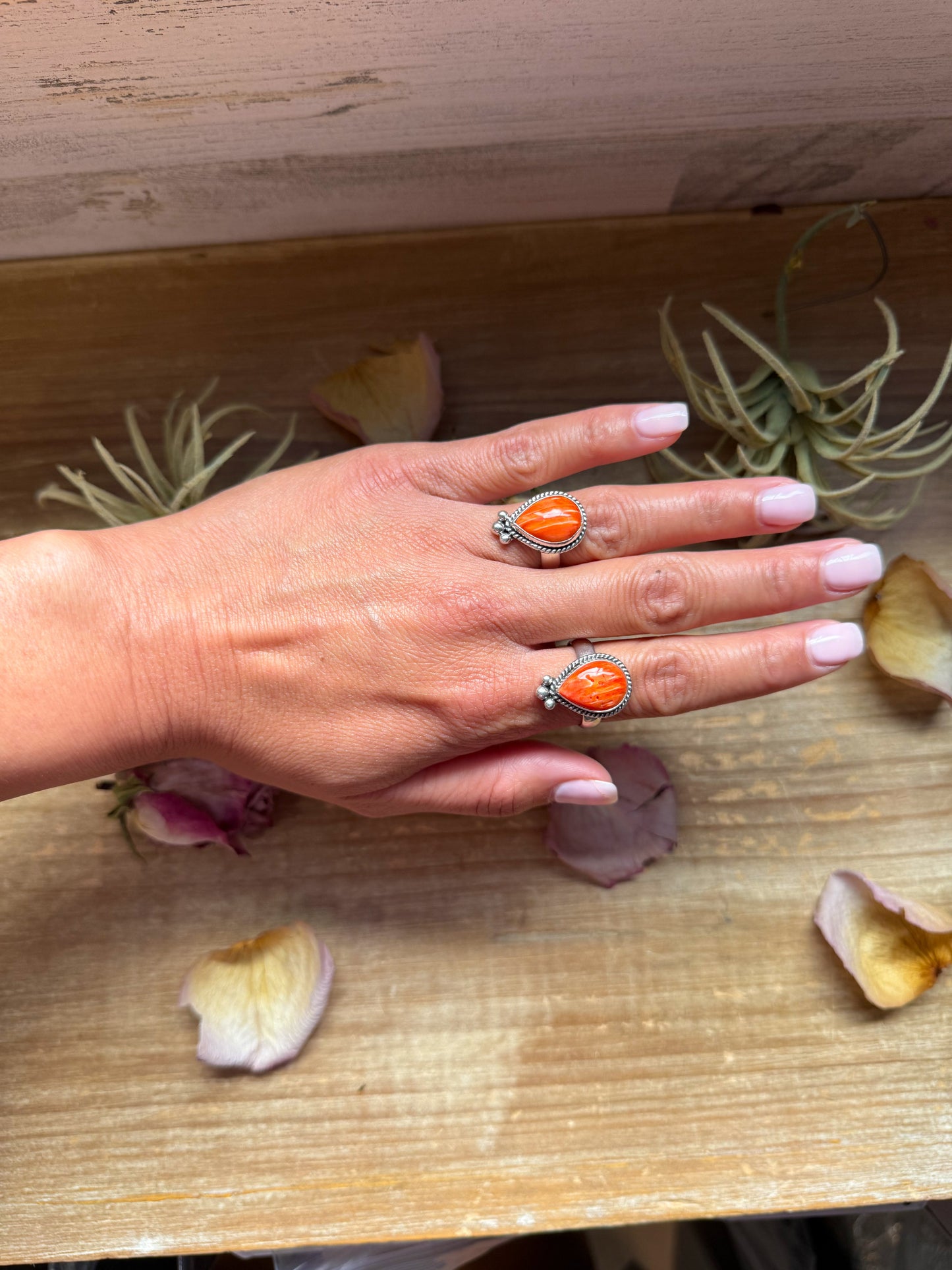 Orange Spiny Oyster Sterling Silver Ring – Size 7 or 10