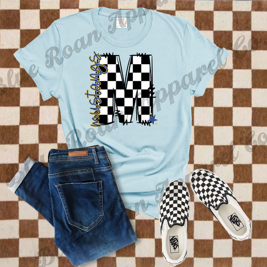 Mustangs Checkered M Doodle Tee