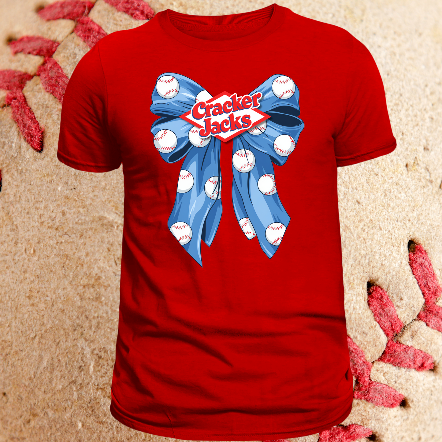Cracker Jacks Blue Baseball Bow Tshirt