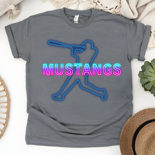 Mustangs Neon Baseball Tee