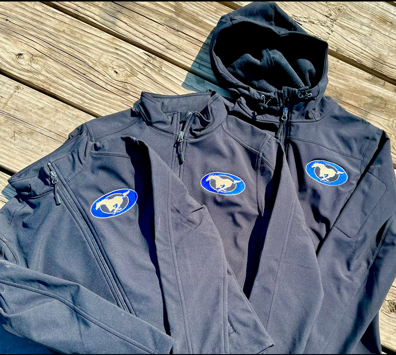 Embroidered mustangs softshell jacket WITH HOOD