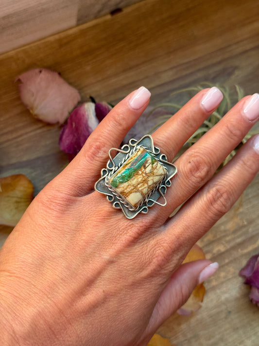 Ribbon Turquoise Sterling Silver Ring – Size 6.5 –  (Philbert Nez)