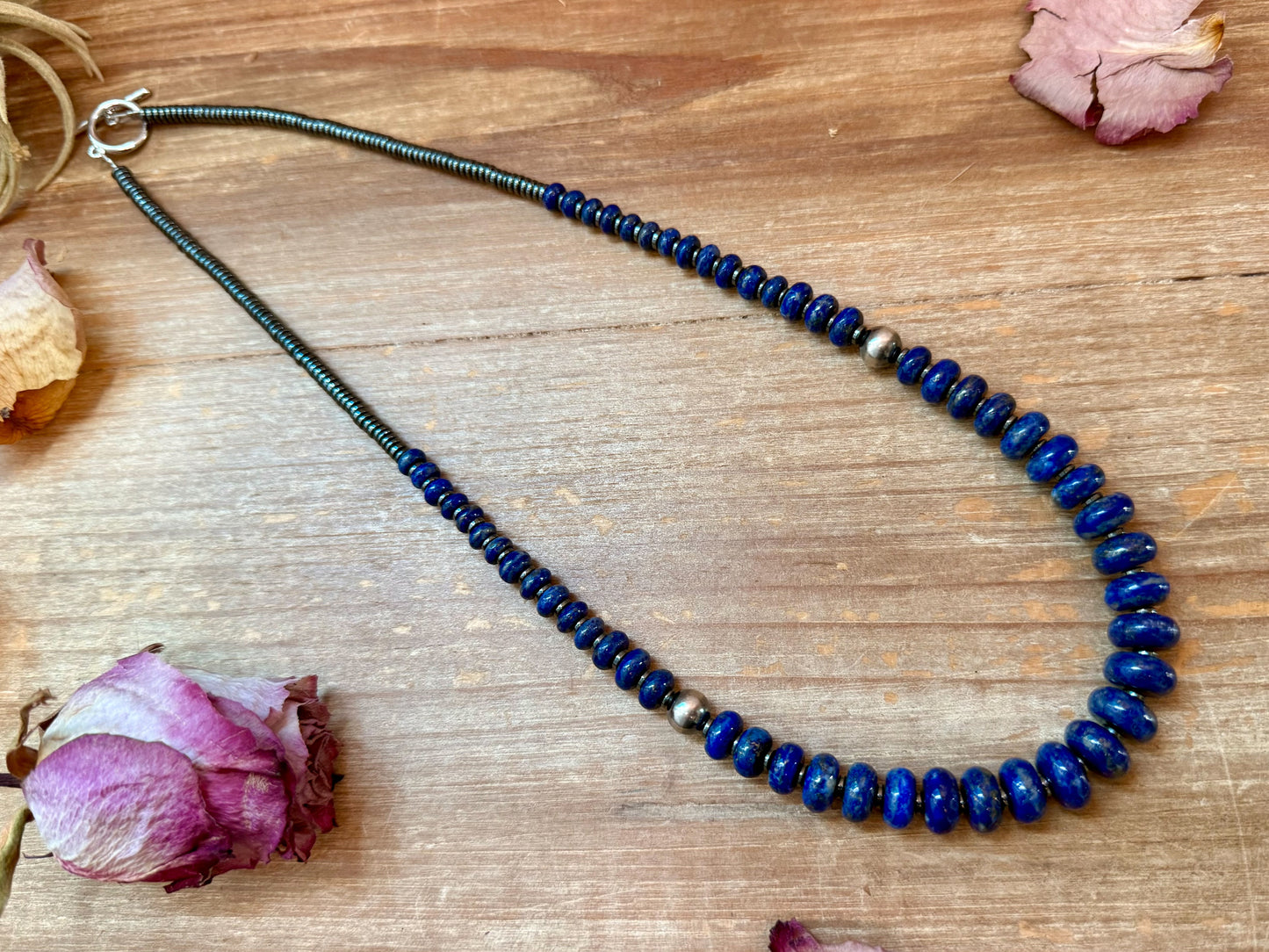 Lapis Rondelle & Hematite Necklace – 21"