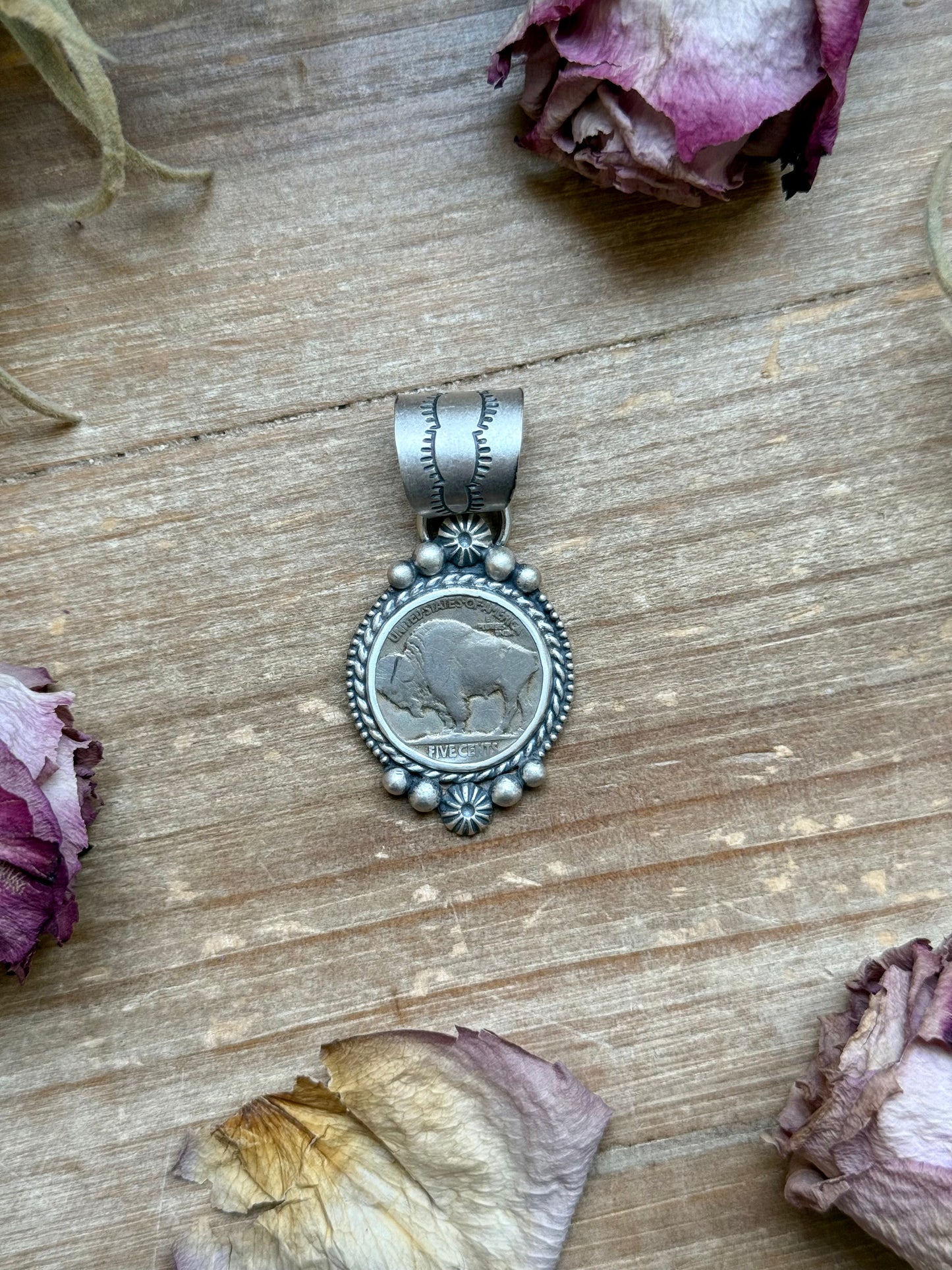 1-4 Sterling Silver Buffalo Nickel Pendant – Rope Border – Artist Jason Ogg