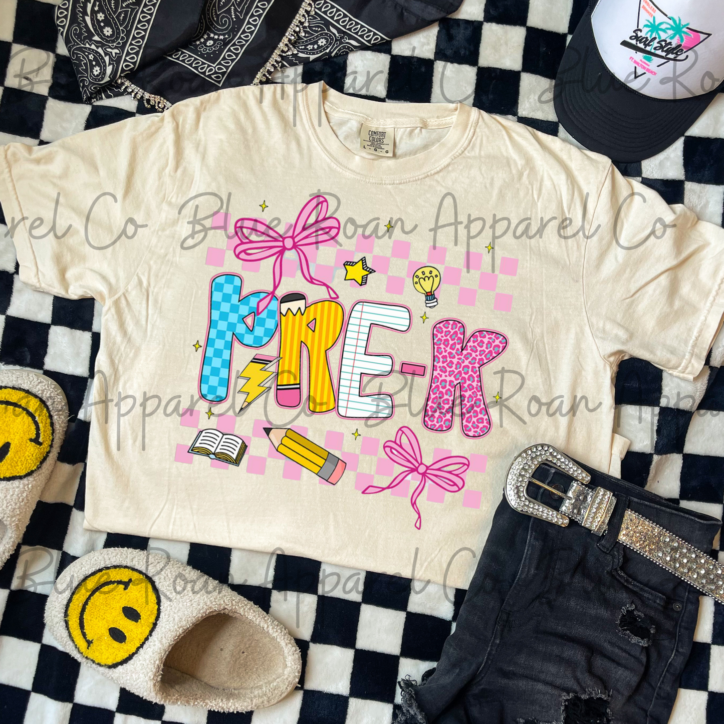 Prek Pencil, Check Bow Tee