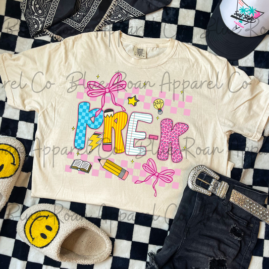 Prek Pencil, Check Bow Tee